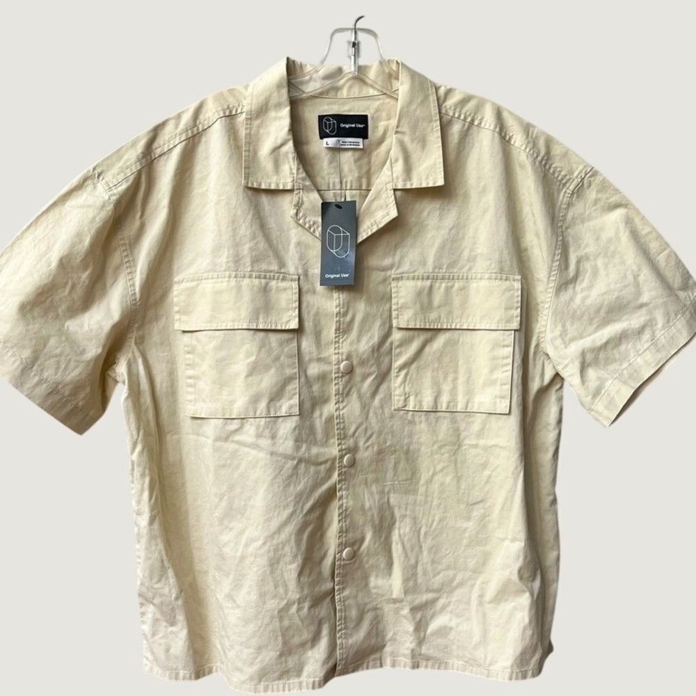 Original Use Mens Large Utility Shirt Cream Short Sleeve Button Down NWT